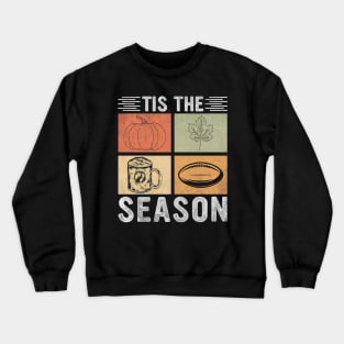 Tis The Season Pumpkin Leaf Latte Fall Thanksgiving Football Crewneck Sweatshirt